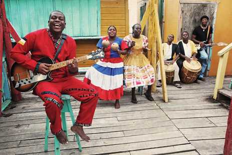 Belize musicians perform in colorful garb