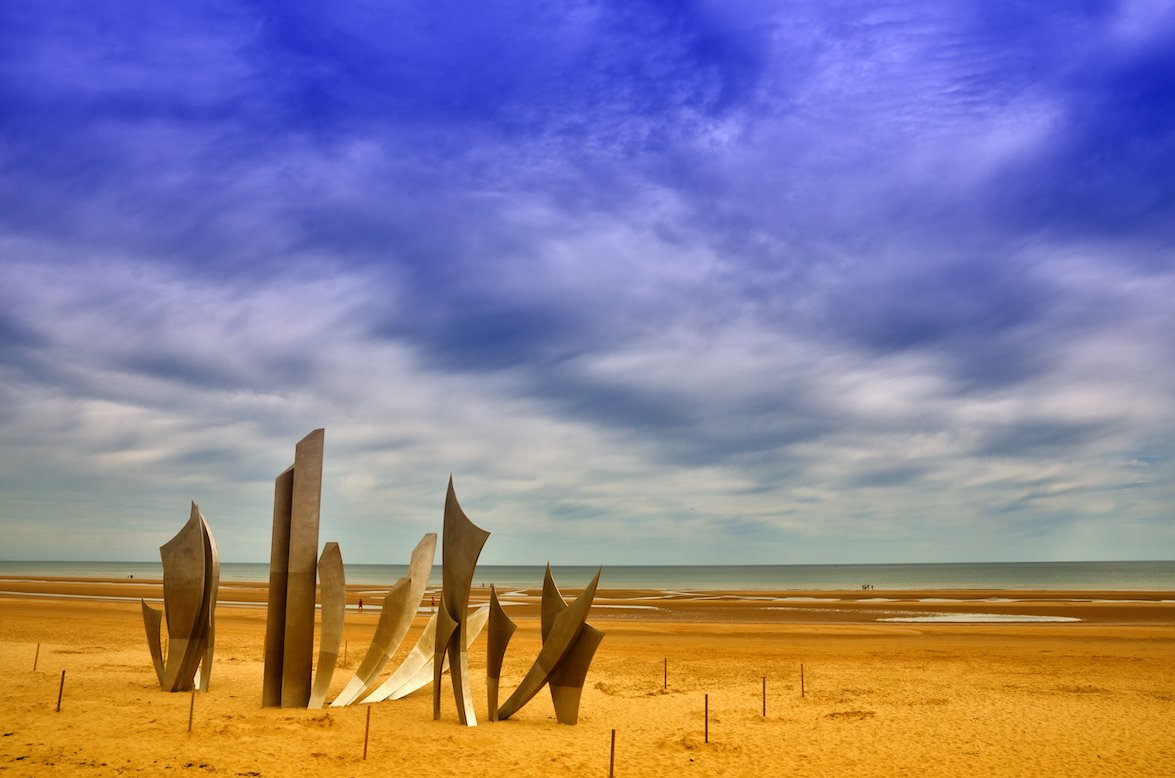 A view of the memorial sculpture at Omaha Beach