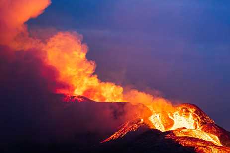 Close up image of the erupting volcano in Iceland