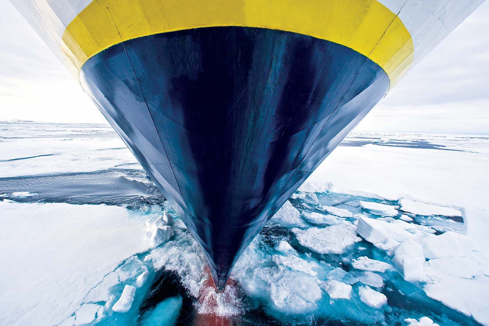 National Geographic Explorer bow cutting through the ice